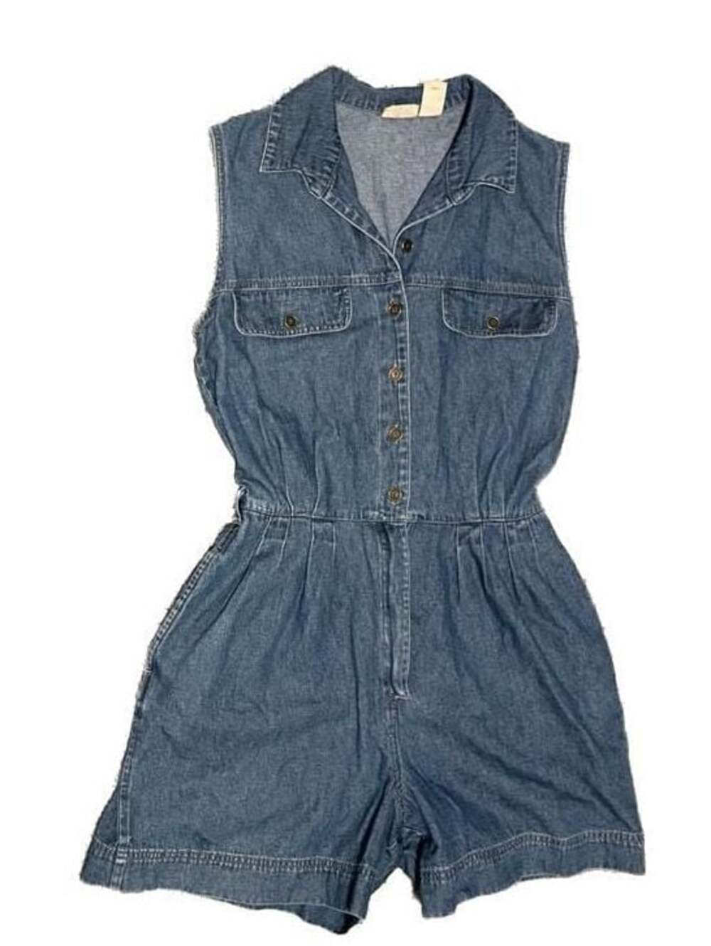 Vintage 90s St. John's Bay Sleeveless Denim Romper Jumpsuit 12M Shorttall
